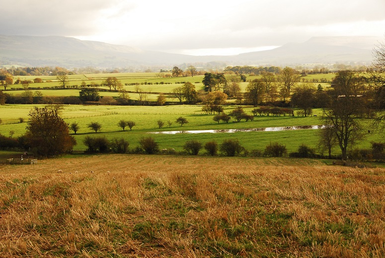 View across the Upper Eden basin from northwest of the Great Musgrave gauging station